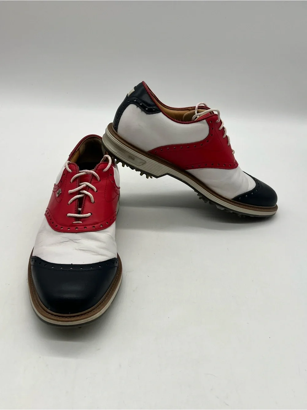 FootJoy DryJoys Premiere WILCOX Men 8.5 White Blue Red USA Flag Golf Shoes